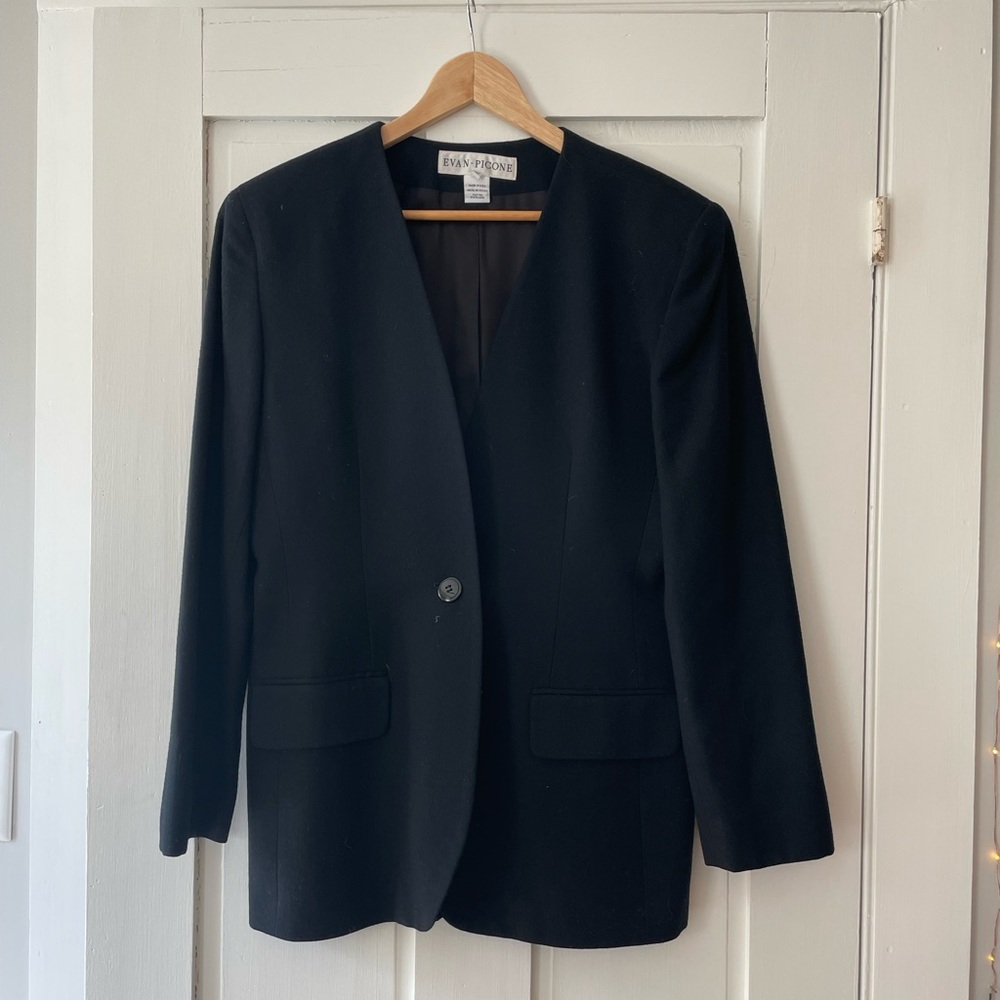 Vintage 1980s Evan-Picone Black Blazer Jacket